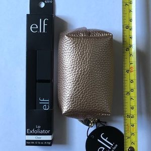 NEW ELF Lip Exfoliator and Gold mini Zipper Pouch